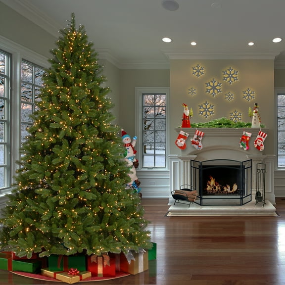 7.5 ft. Pre-Lit Feel Real® Artificial Downswept Douglas® Fir Christmas Tree, Green, Dual Color® LED Cosmic Lights, Includes Stand and PowerConnect