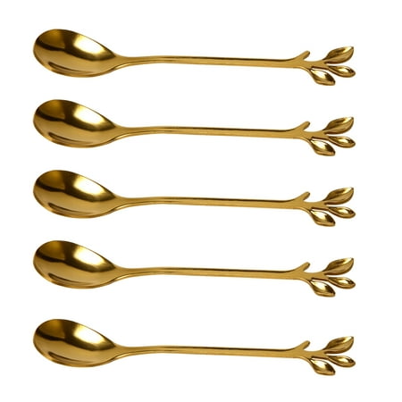 

Coffee Stirring Spoon Stainless Steel Branch Leaves Shape Cutlery Dessert Spoon Jam Ice Cream Tea Spoon Gold(5pcs)