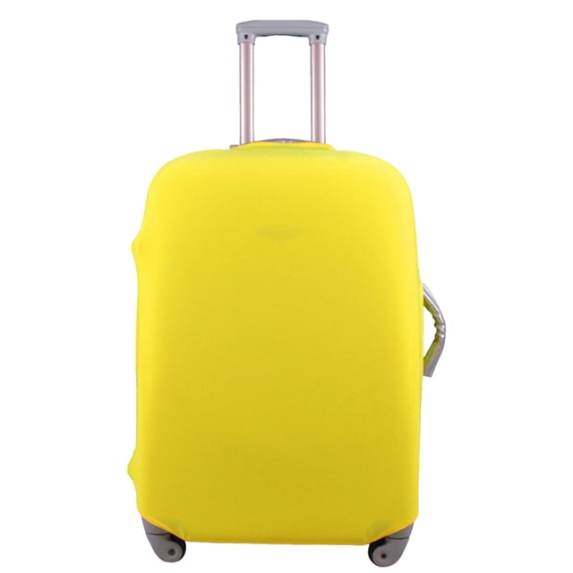 viaje maleta cubierta elástica maleta cubierta chaqueta m tamaño 22 24inch Funda elástica amarilla para maleta talla M (22–24") vista frontal, silueta ajustada que cubre la carcasa rígida, manija telescópica extendida y abertura lateral para acceso al asa; protege contra suciedad y arañazos y facilita identificar la maleta en viajes.