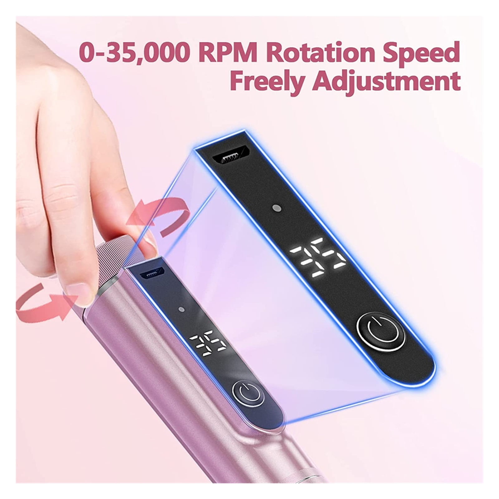 Cordless Electric Nail Drill Machine With LED Display, Forward Reverse Direction E File, Nail Drill For Acrylic Nails Manicure Set ,Low Noise