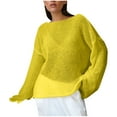 thumbnail image 2 of Qulqfy Womens Lightweight Sweaters Knitting Cotton Beach Oversized Yellow Pullover Sweaters Women's Long Sleeve Tops M, 2 of 5