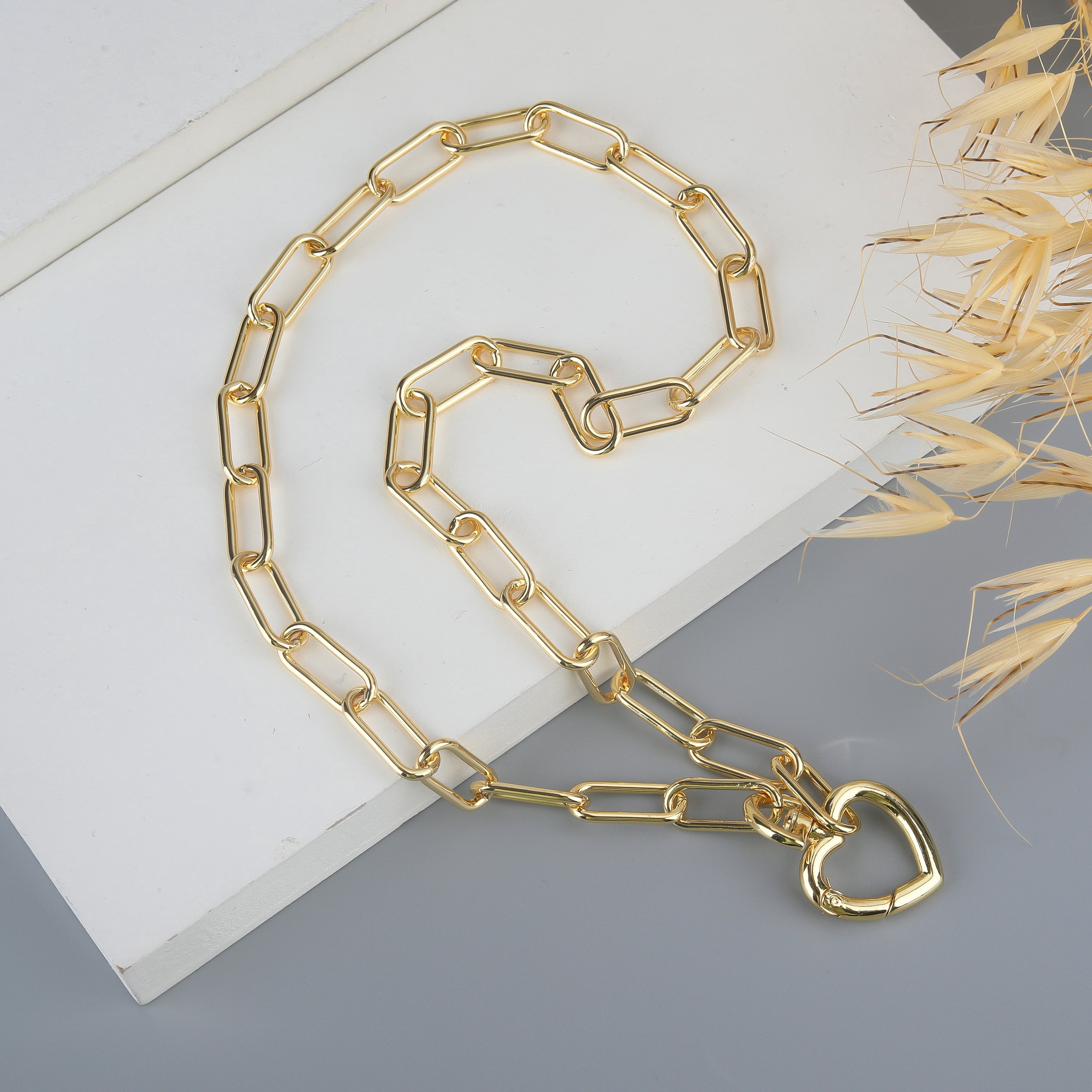 Giorgio Bergamo Gold Plated Paper Clip Necklace with Heart Lock, Valentine's Day Gift