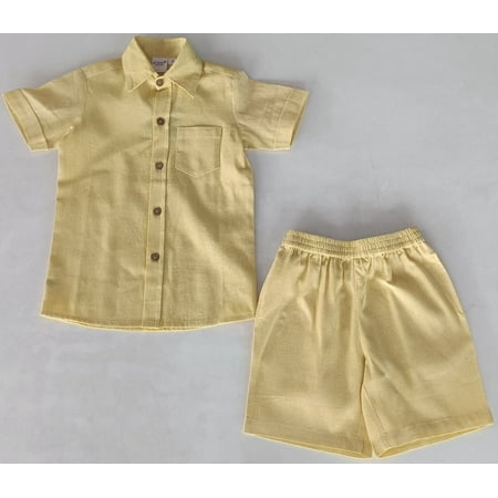 

Light-Yellow Chambray Boys Shirt & Shorts set