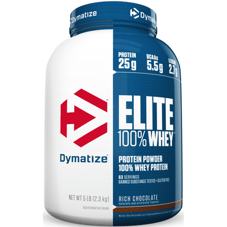 Dymatize Elite 100% Whey Protein Powder, Rich Chocolate, 25g Protein/Serving, 5