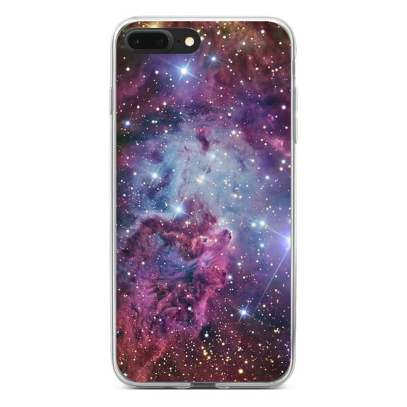 DistinctInk Clear Shockproof Hybrid Case for iPhone 7 PLUS / 8 PLUS (5.5" Screen) - TPU Bumper, Acrylic Back, Tempered Glass Screen Protector - Pink Purple Blue Fox Fur Nebula - Love of Astronomy