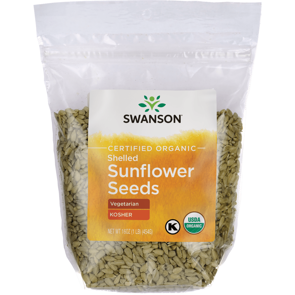 Swanson Certified Organic Sunflower Seeds Raw, Hulled 16 oz Package