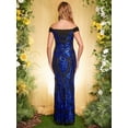thumbnail image 3 of Angel-fashions Women's Elegant Sequin Evening Gown Women's Off Shoulder Cap Sleeve Sheath Wedding Party Dress Blue X-Large, 3 of 5