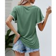 thumbnail image 4 of Blusa de color puro, ribete de encaje, manga de pétalo, blusa de cuello redondo con mangas de pétalo, camisa de cuello redondo de manga corta, calidad superior, 4 of 6