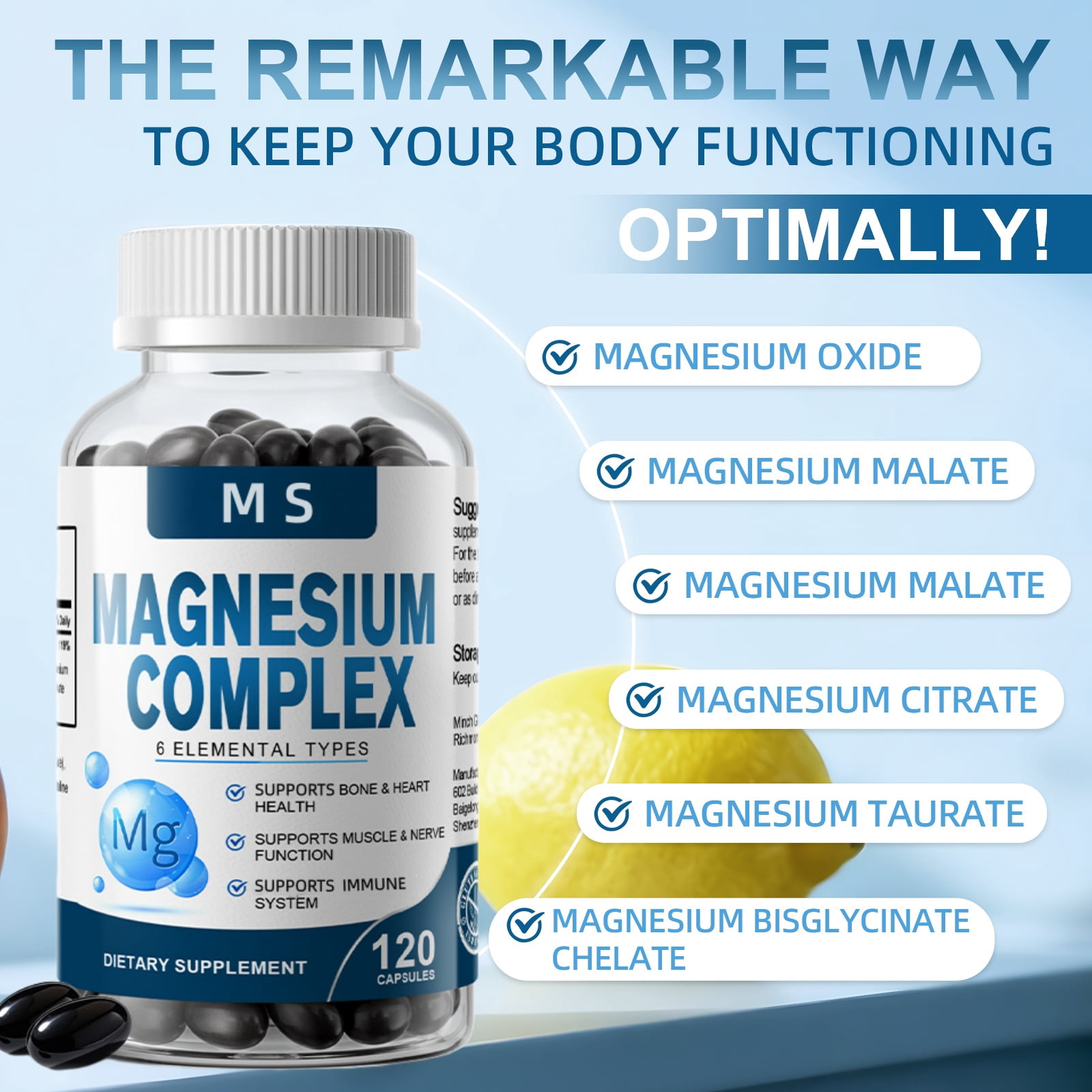 Magnesium Complex 500mg for Bone, Muscle, Heart, Immune & Energy Support - 240 Vegan Capsules, Magnesium Supplement By MS