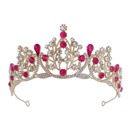 DESIGNICE Princess Crowns,Alloy Full Diamond Birthday Crown,Opening Design Crown Headband for Women,Princess Tiara for Weddings,Balls,Beauty Pageants,Photo Shoots,Rosered