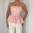 thumbnail image 4 of Women's Floral Strapless Peplum Top - Embroidered Lace Crop Top with Ruffled Hem, Summer Casual & Romantic Date Outfit 2025, 4 of 9