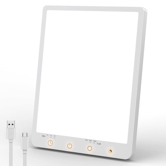 10000 Lux Light Therapy Lamp, UV-Free LED, 3 Color Temperatures, 3 Adjustable Brightness, Timer, Hanging Hole, Type-C for Home Office Travel