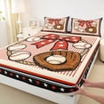 thumbnail image 5 of Erosebridal Bow Baseball Queen Sheet Sets, Cute Sport Bed Set for Girls and Boys, 4 Pieces, 1 Flat Sheet, 1 Fitted Sheet and 2 Pillowcases, 5 of 6