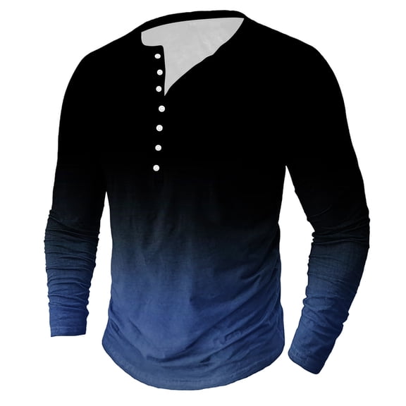 Wdfiry Men's Long Sleeves Henley Shirts Button Down Casual Slim Gradient T Shirt Soft Comfy Tops