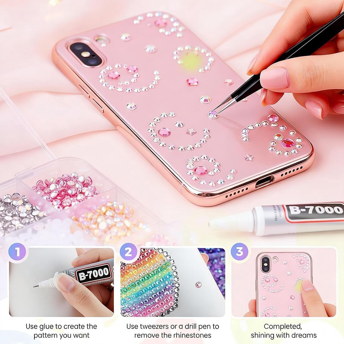 32000 Pcs Colorful DIY Resin Rhinestone Kit, 2-3 mm Multicolor Flatback Small Gems Bedazzling Kit for Diamond Art, Clothes, Shoes,Nail Art,Book Decor & Bling DIY Crafting Projects (24 Grids 24000 A)