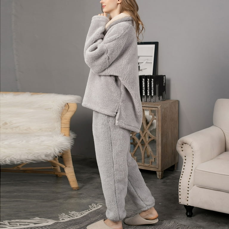 Homgro Women s Fuzzy Fleece Pajama Set 2 Piece Fluffy Pjs Long