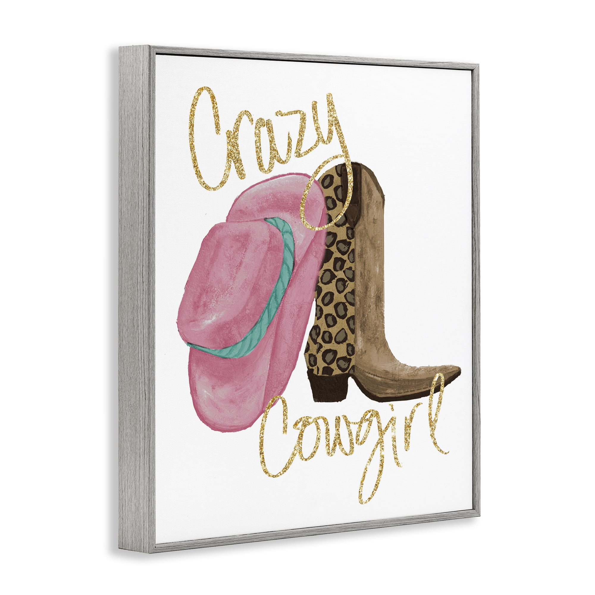 Stupell Industries Glam Crazy Cowgirl Typography Painting Gray Framed Art Print Wall Art, 24 x 30