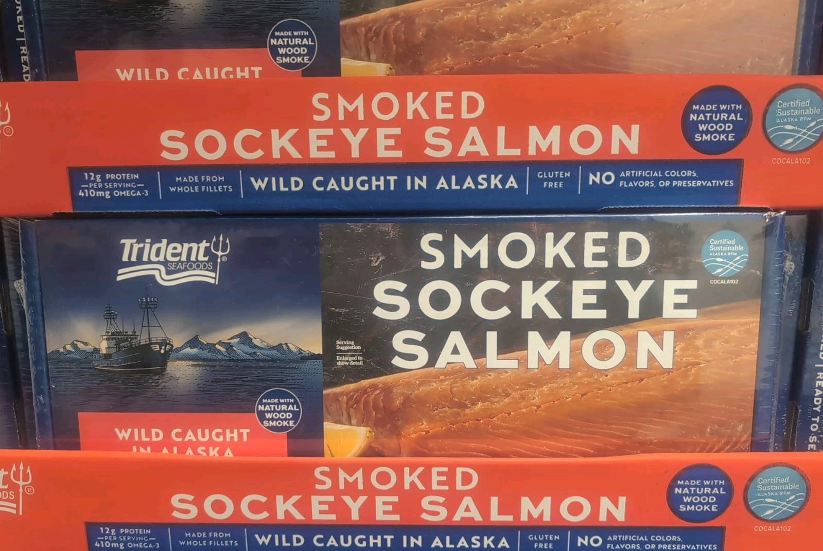 Trident Seafoods Wild Natural Wood Smoked Sockeye Salmon 20oz fillet BB AUG 2030