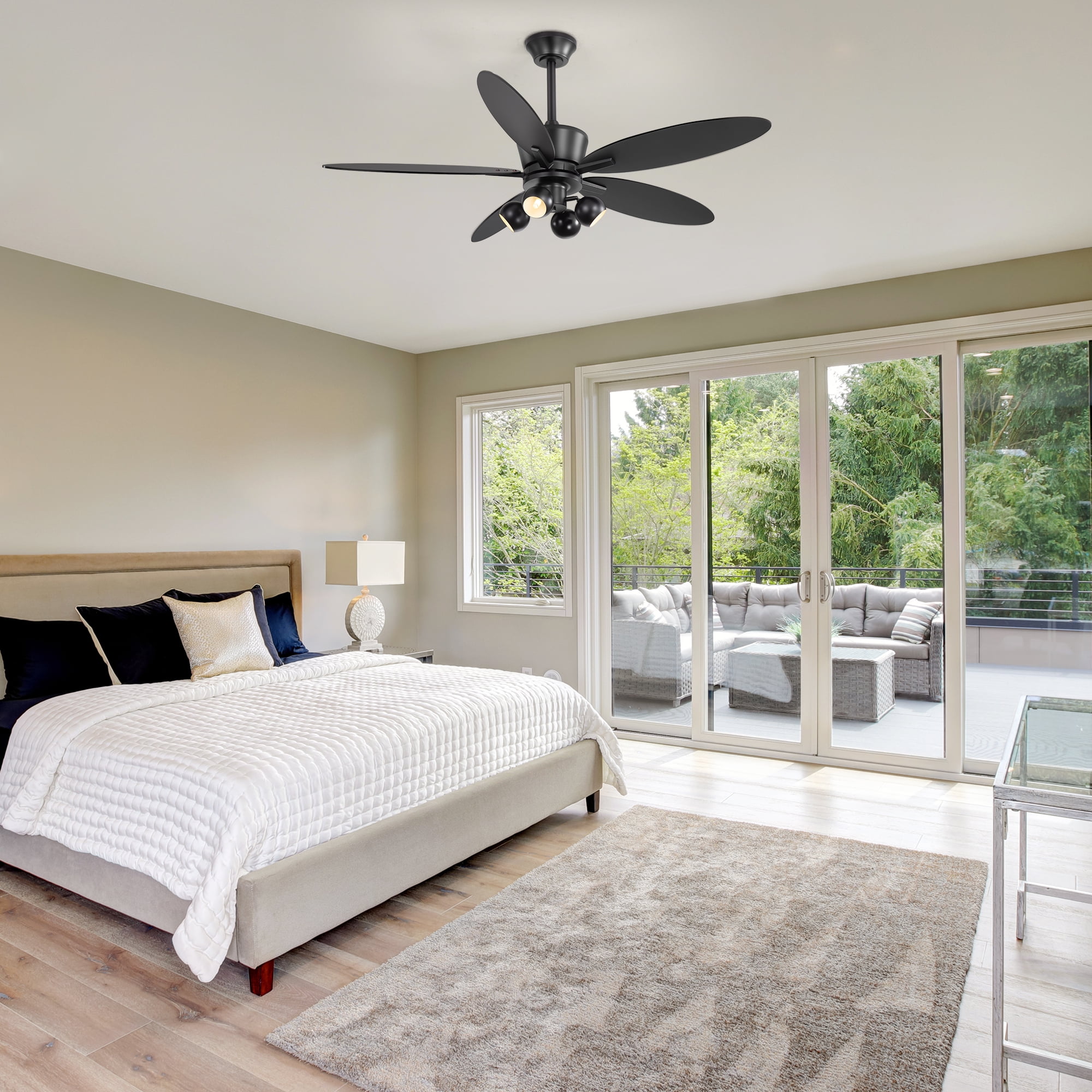 ALKAFY 52 inch Matte Black Industrial Ceiling Fan - 5 Blades with Light & Remote for Living Room, Bedroom