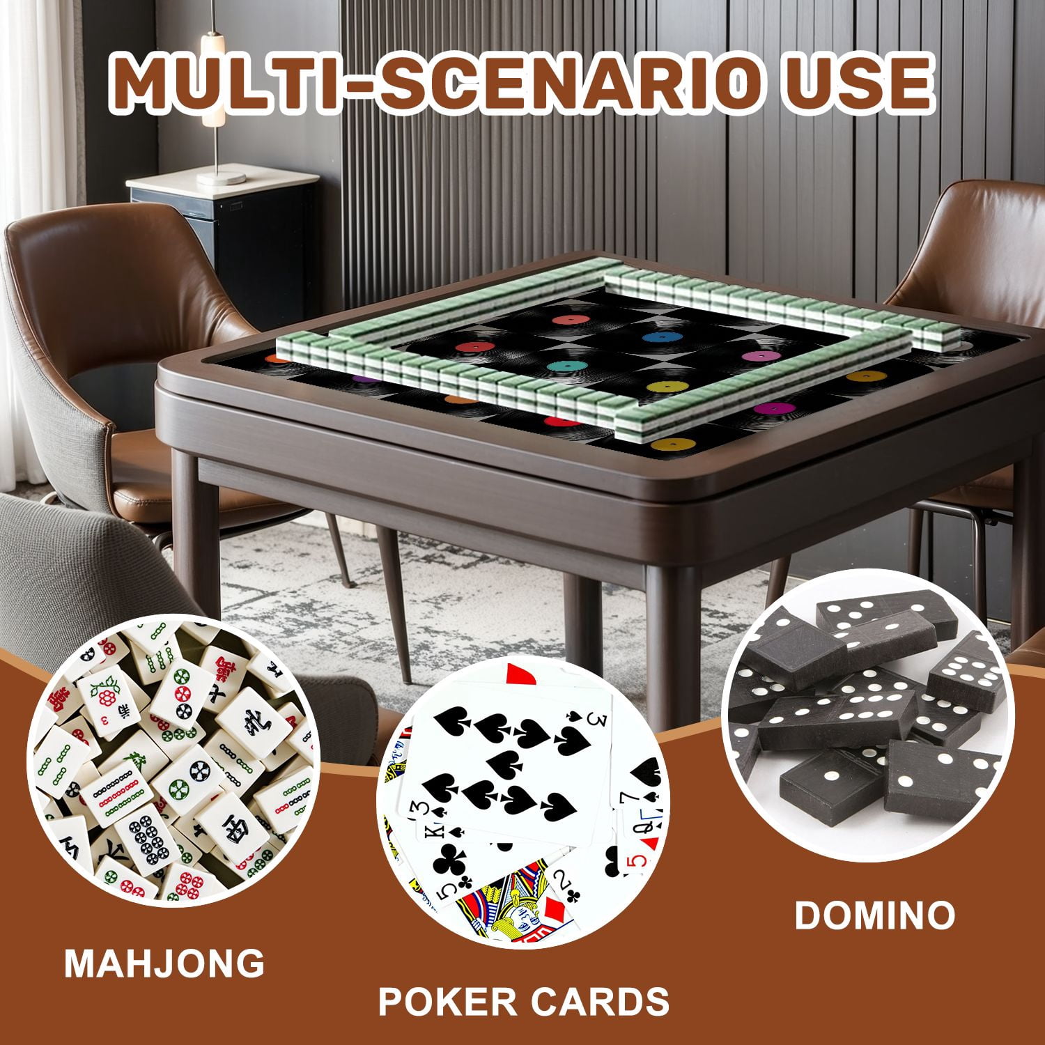 Mahjong Mat 31.5" x 31.5" Simple geometric seamless vinyl records Vintage musical Non-Slip Noise Reduction American Mahjong Tiles Table Cover for Dominoes Poker Card Board Games Gift
