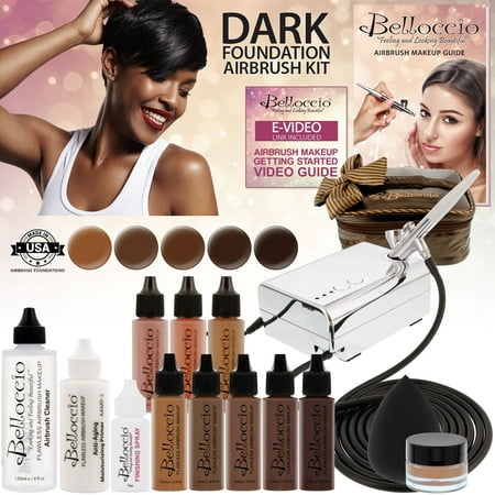 Belloccio Professional Deluxe Dark Shade AIRBRUSH COSMETIC MAKEUP SYSTEM Kit (The Best Airbrush Makeup System)