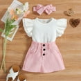 thumbnail image 2 of Baby Girl Clothes Toddler Summer Outfits Set Ruffle Sleeve T-Shirt Tops Button Shorts with Hairband 1 to 4 Years, 2 of 7