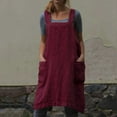 thumbnail image 2 of iHPH7 Aprons for Women with Pockets, Cotton Linen Apron for Women, Cross Back Apron Pinafore Dress, Gardening Apron, Red 3XL, 2 of 7