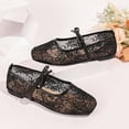 thumbnail image 5 of HTHLVMD Mesh Mary Jane Flats, Lace Ballet Shoes, Women's Elegant Mesh Mary Jane Flats Embroidered Lace Ballet Shoes Sweet Bow Strap Pointed Toe Dress Shoes Casual Lightweight Loafers, Black 5, 5 of 7
