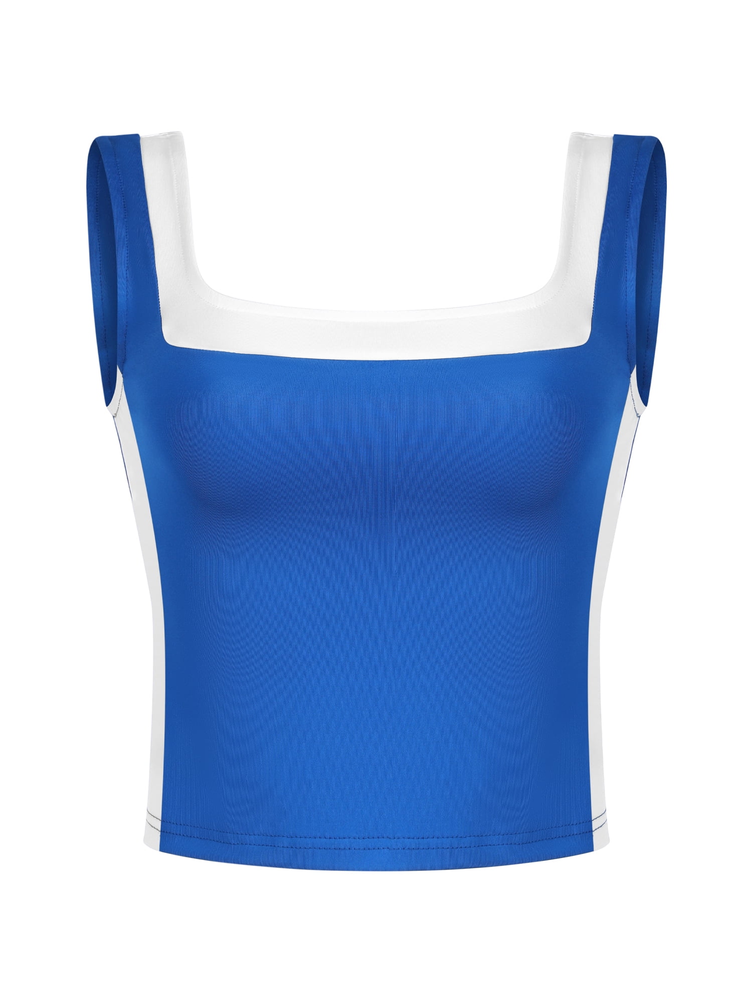 DARING DIVA Women's Crop Square Neck Slim Fitted Color Block Yoga Shirts XL Royal Blue