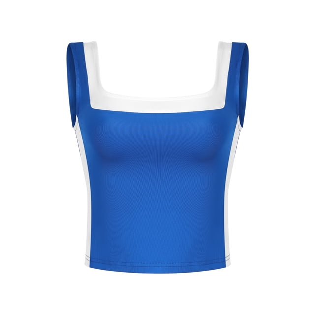 ATHLECHIC Top de tanque corto ajustado para mujer, con escote cuadrado y bloque de color, camisón deportivo para el verano, color azul real