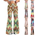 thumbnail image 5 of Women's Fashion Loose Drawstring Waist Retro Printed Casual Sports Flared Pants, Elastic Joggers Sweatpants, Stylish Yoga Pants for Women,Yellow,XL, 5 of 8