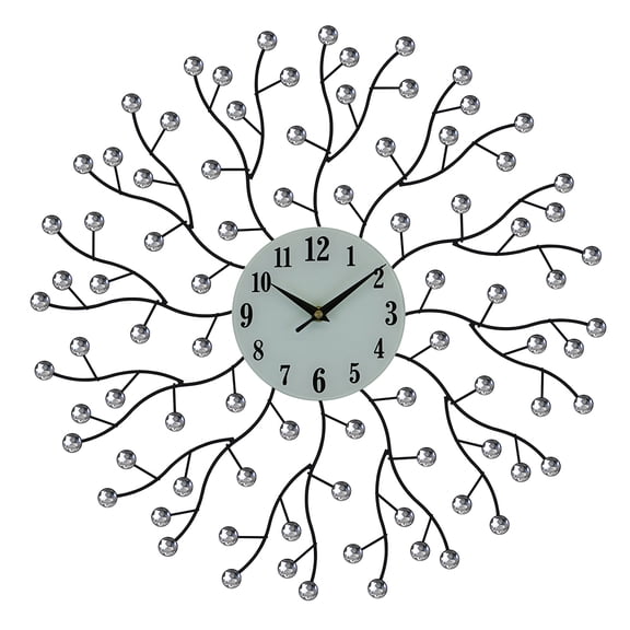 Elegant Bejeweled Abstract Branches Round Wall Clock with Crystal Accents 20"