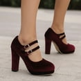 thumbnail image 5 of Nrmvnmi Women's Vintage Chunky Platform Mary Heels Pumps Shoes Closed Toe Velvet Ankle Strap Sandals High Block Heels Dress Shoes Claret Mothers Day Gifts, 5 of 7