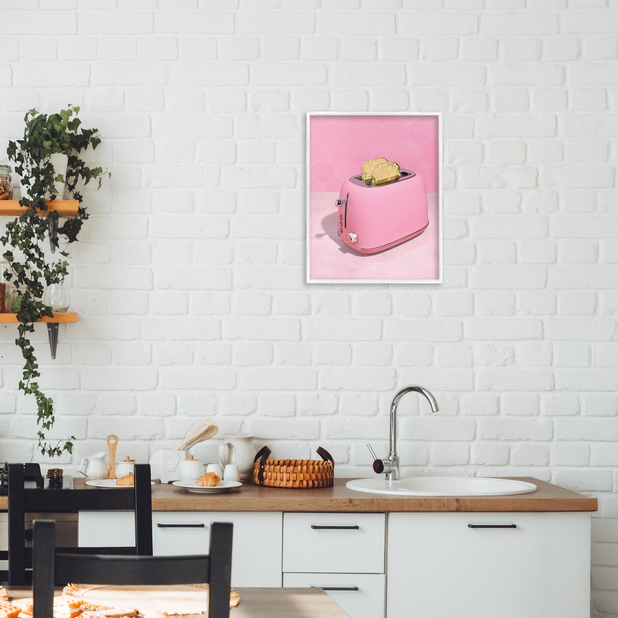 Stupell Industries Golden Toaster over Pink White Framed Giclee Art, design by LISH Creative