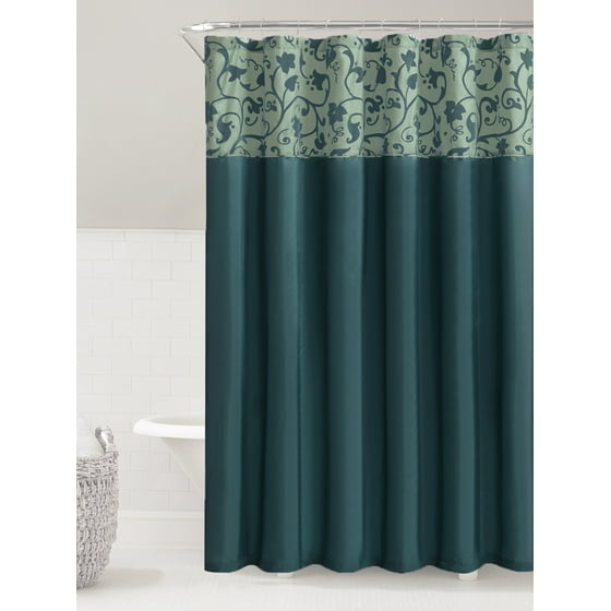 Teal and Steel Blue Fabric Shower Curtain with Embossed Floral and Vine Design  Walmart.com