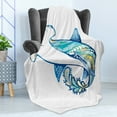 thumbnail image 4 of Abstract Soft Flannel Fleece Throw Blanket, Hammer Head Shark Ornate Underwater Sea Oceanic Life Animals Marine Theme, Cozy Plush for Indoor and Outdoor Use, 70" x 90", Blue Aqua White, by Ambesonne, 4 of 5