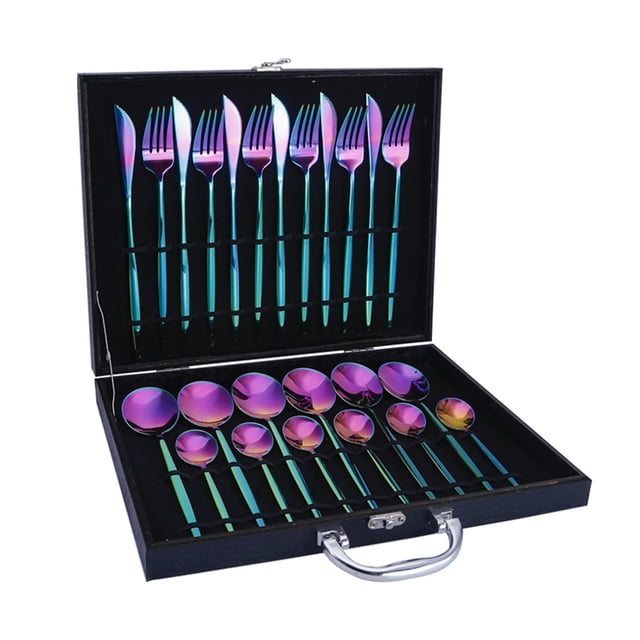 TFixol 24Pcs Dinnerware Set With Gift Box Stainless Steel Kitchen Cutlery Set Knife Fork Spoon Flatware Minimalist Tableware