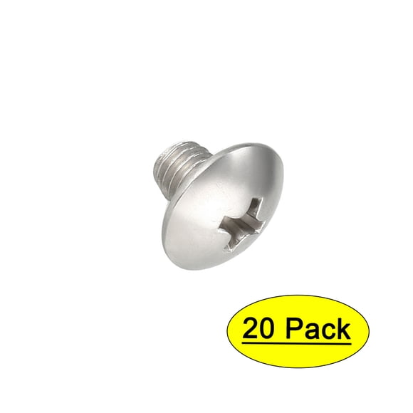 Unique Bargains Machine Screws, M5x6mm Phillips Truss Head Screw, 304 Stainless Steel, Fasteners Bolts 20 Pcs