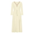 thumbnail image 3 of Qiopertar Robe d'Été Décontractée Mode Manches Longues Couleur Unie Col en V en Solde à Moins de 5$ en Solde, 3 of 5