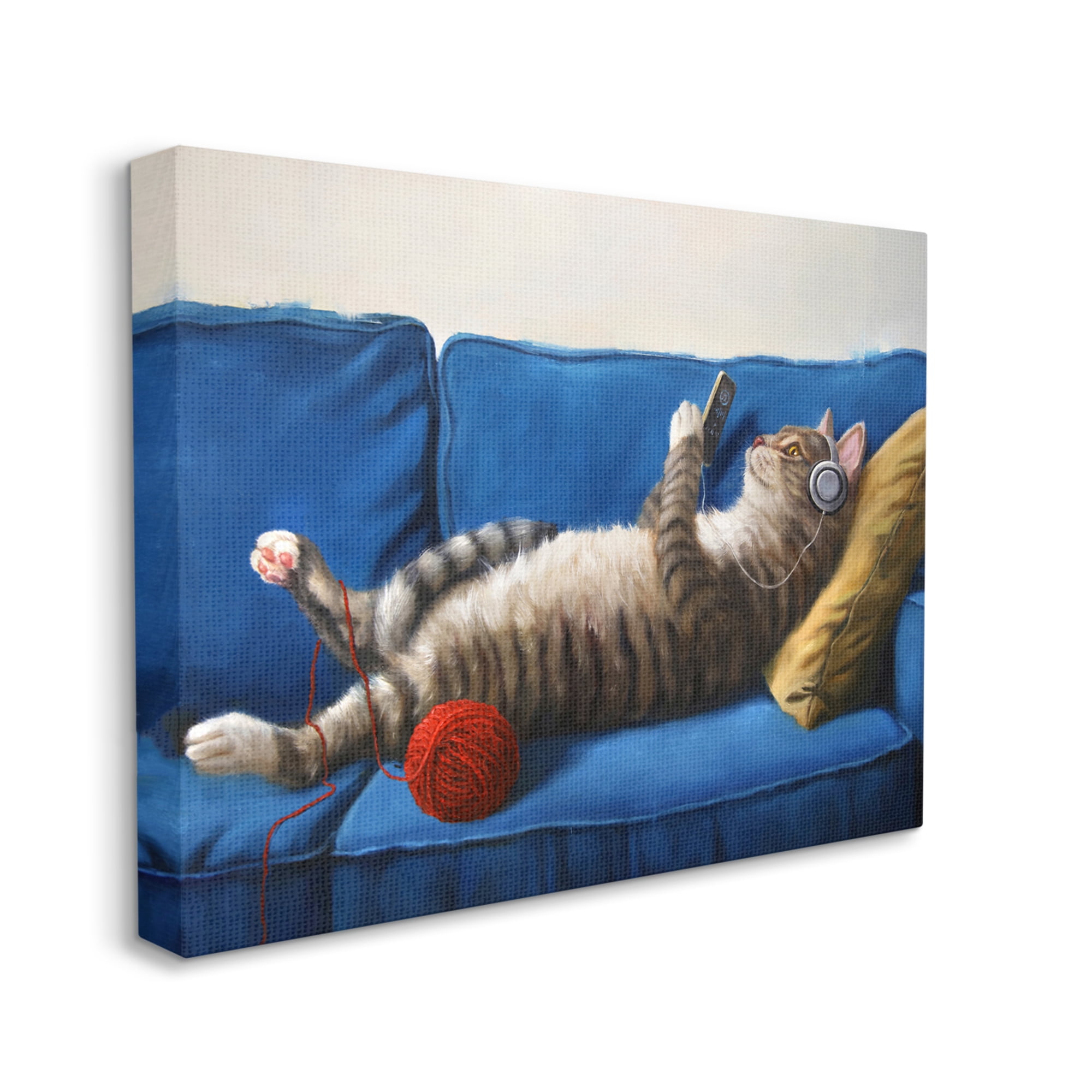 Stupell Industries Cat Couch Relaxing Red Yarn Ball Pet Portrait, 20 x 16,Design by Lucia Hefferenan