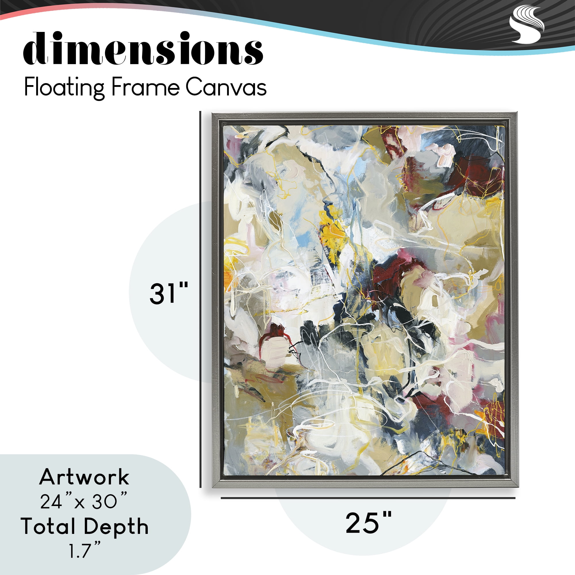 Energetic Frequency Abstract Gray Framed Floater Canvas Wall Art, design by Design Fabrikken