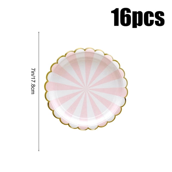Pink Elegant Pink And Gold Striped Disposable Party Plates Set Of 16 For Birthdays And Showers