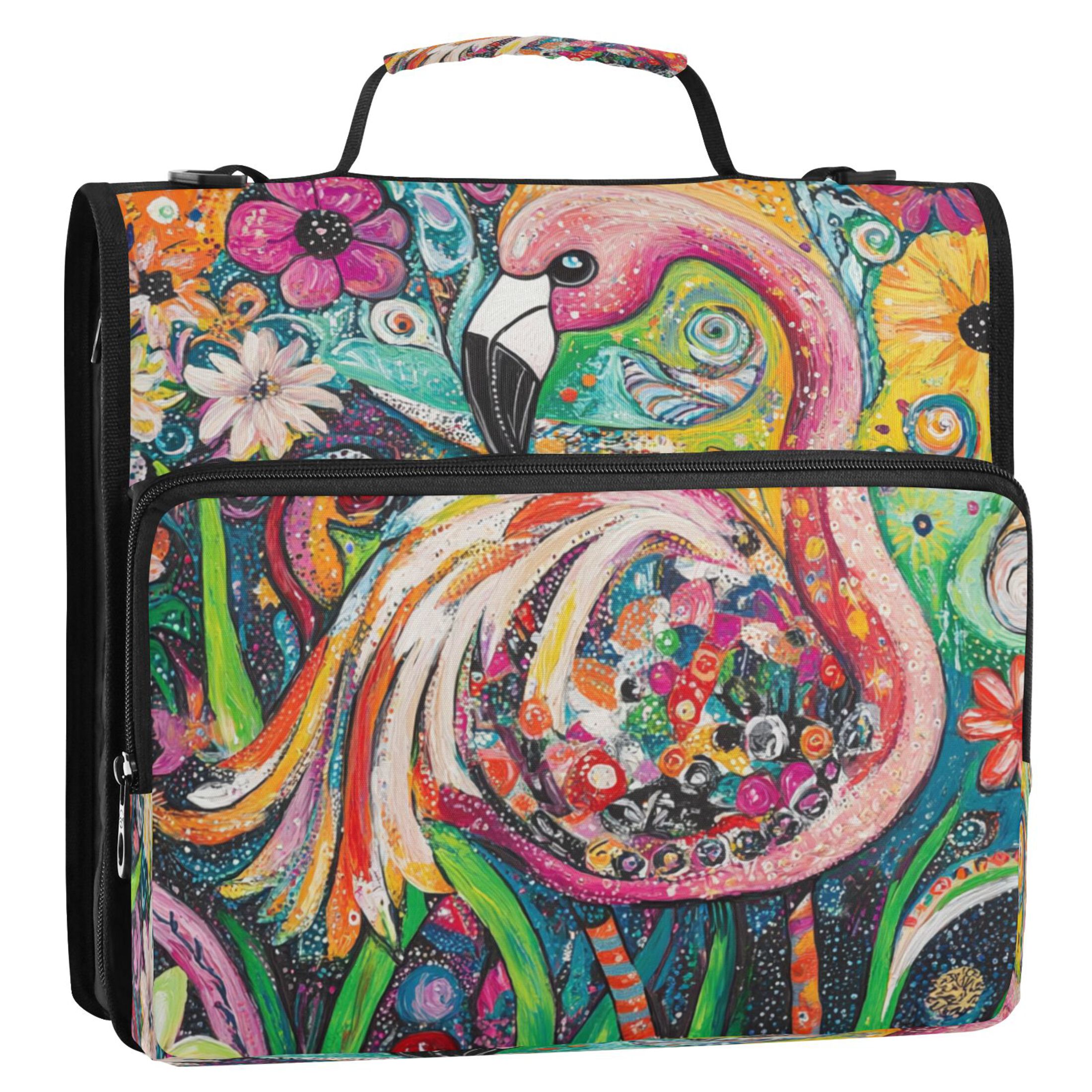 YAZAOO Zipper Binder trapper keeper Documents Organized Design Flamingo in A Garden Of Colors Printed