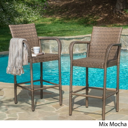 Delfina 2pk Wicker Barstool - Mix Mocha - Christopher Knight Home: UV & Weather-Resistant, Powder-Coated Frame