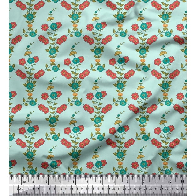 Soimoi polyester Crepe Fabric Leaves & Floral Print Fabric by Yard 52 Inch Wide