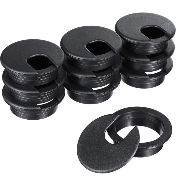 Paquete de 10 (diámetro del orificio de montaje de 50 mm/2 pulgadas) Cable de gestión de cables de escritorio negro, cable de gestión de cables de plástico para escritorio de computadora PC, organiza