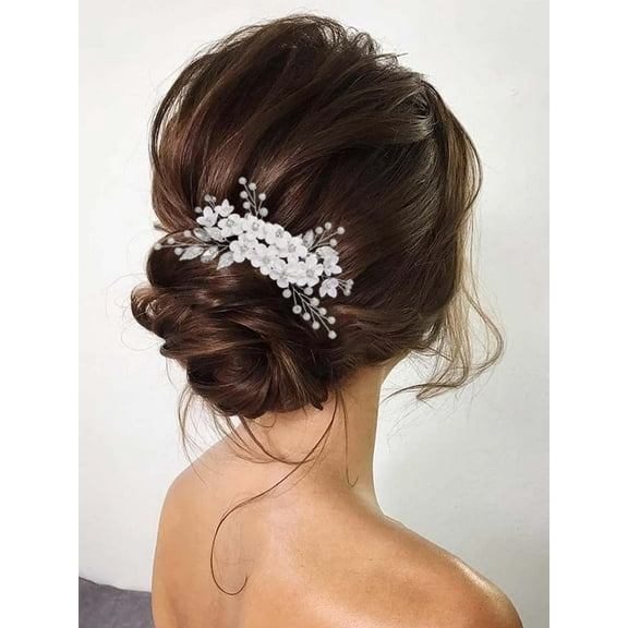 CoCoMangos Flower Bride Wedding Hair Comb Silver Pearl Bridal Hair Accessories Leaf Hair Piece for Women and Girls