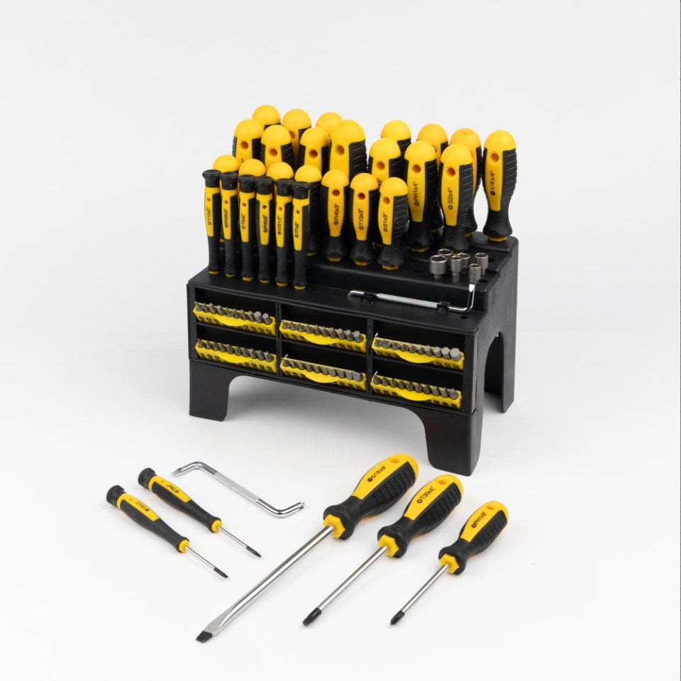 100-Piece Magnetic Screwdriver Set with Plastic Rack, Includes Slotted/Phillips/Torx Precision Drivers, Non-Slip Rubber Handles, Multi-Purpose Hand Tools, Ideal Gift for Handymen & DIY Enthusiasts