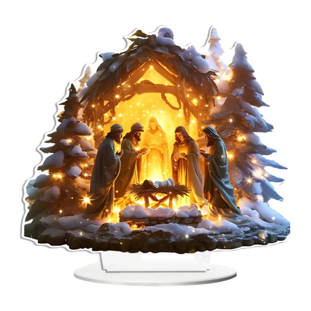 Figura de belén navideño, estatua acrílica, regalo religioso, centro de mesa coleccionable, adorno de mesa de para estante