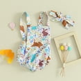 thumbnail image 2 of Bagilaanoe Newborn Baby Girl Easter Overalls Rompers Floral Print Sleeveless Bodysuits + Headband 3M 6M 9M 12M Infant Spring One Piece Jumpsuit, 2 of 9